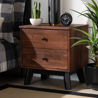 Baxton Studio Calla-Rain Oak/Black-NS Calla Modern and Contemporary Brown and Black Oak Finished 2-Drawer Wood Nightstand